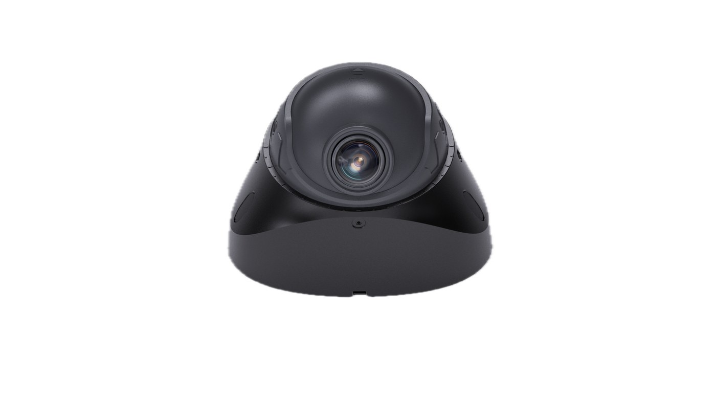 Sentinel exterior AI camera — head-on view showing the lens and ventilation detail